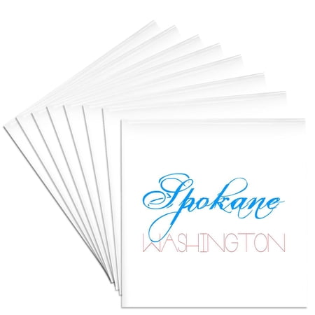 3drose, Spokane, Washington Patriotic, Decorative, Blue, Red Text on White, Set of 8 Ceramic Tile Coasters