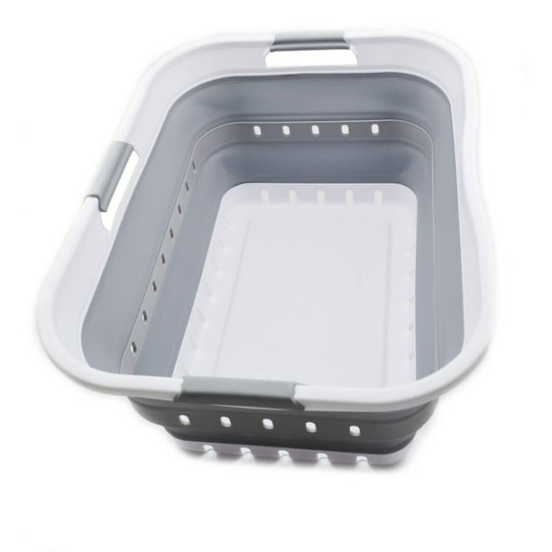 SAMMART Cesta plegable de plástico para la colada de 42 L (11 galones) – Contenedor/organizador de almacenamiento plegable – Cesta/cesta para ahorrar espacio (1, blanco/gris)