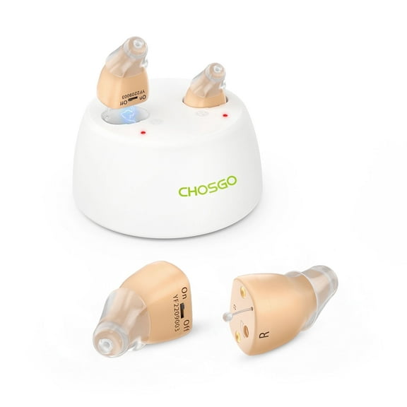 Rechargeable Mini Hearing Aids for Seniors with Noise Cancelling,Beige ,Chosgo K19