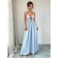 thumbnail image 6 of Women's Striped Halter Maxi Dress Backless Smocked Beach Vacation Boho Dress Light Blue M, 6 of 9