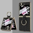thumbnail image 4 of Compatible with Samsung Galaxy Z Flip 6 Case Ring Holder Stand Woven Leather Cover Built in Small Screen Protector Camera Protector Women Men Kickstand Phone Case for ZFlip 6 5G (2024) Black, 4 of 5