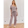 thumbnail image 3 of Ekouaer Lounge Sets for Women Ribbed Pajama Set Short Sleeve Top and Long Pants Set with Pockets Sleep Set, 3 of 7