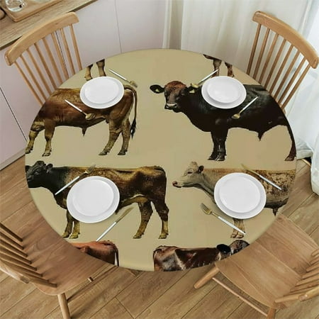 

Patifu Cattle Breeds Round Table Cover Stain Resistant Washable Indoor Outdoor Tablecloth Kitchen Dining Wedding Parties Waterproof 100% Polyester Fiber 31-35