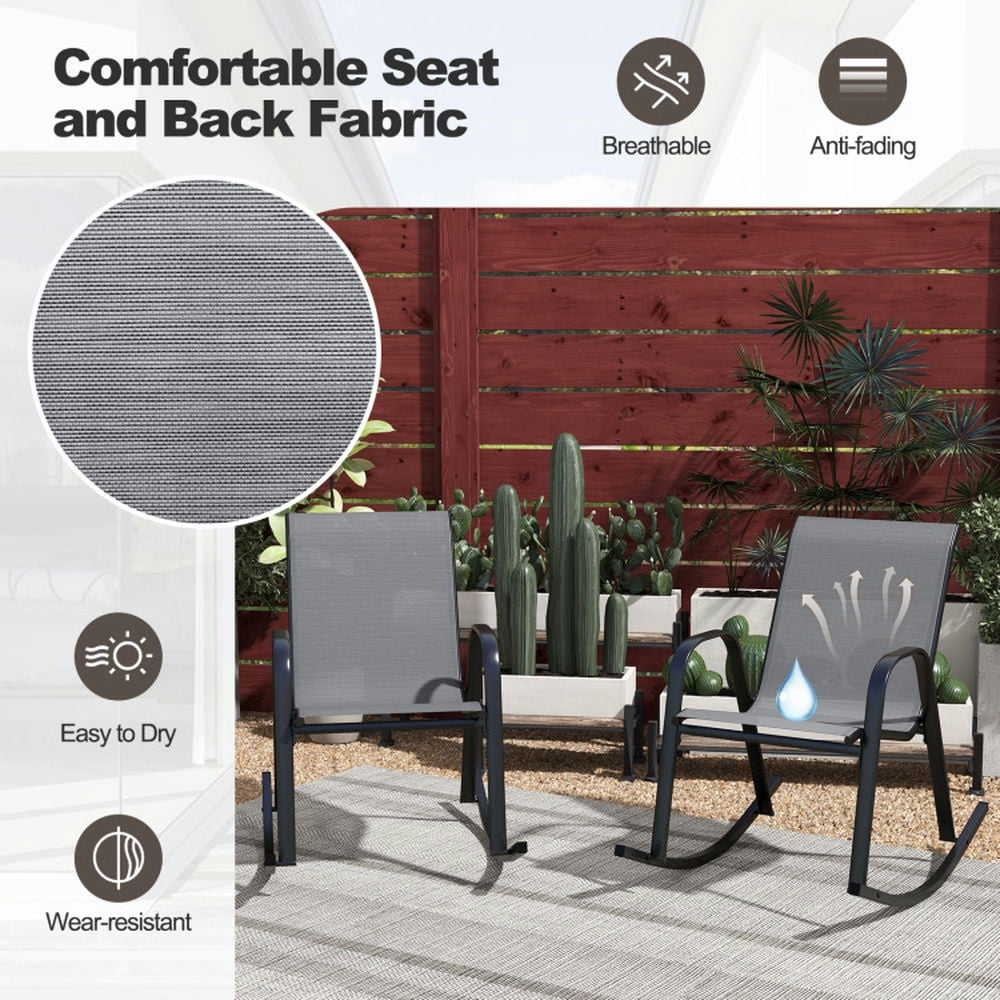 Kadyn Bistro Rocking Chair, Outdoor Rocker Chairs,Set of 2 Metal Patio Rocking Chair with Breathable Seat Fabric-Gray