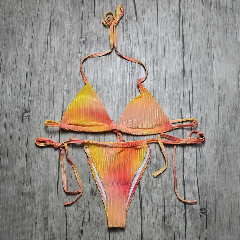 Toyfunny Women's Sexy Cup Corduroy Split Bikini Gradient Lace Two-piece  Swimsuit 