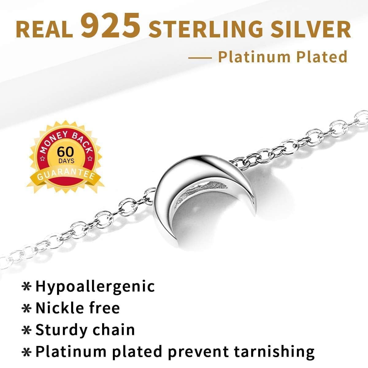 ChicSilver Moon Necklaces for Women 925 Sterling Silver Pendant Necklace Dainty Jewelry Gift for Valentines Day