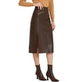 thumbnail image 4 of INSPIRE CHIC Women's Elegant PU Leather High Waist Side Slit Midi Skirt, 4 of 5