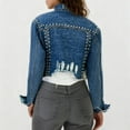 thumbnail image 6 of Womens Denim Jackets Distressed Ripped Long Sleeve Jean Jacket Coats Blue XXL, 6 of 7