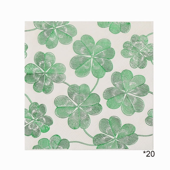 HOARBOEG 1Pcs Easter Napkins 20 Count, Spring Four Leaf Clover Paper Napkins for Easter Party Decorations, Green Holiday Dinner Napkins with Clover Pattern for Table Setting