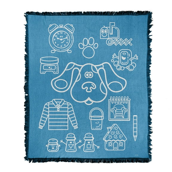 Blues Clues Blanket, 50"x60" Blue's Clues Icon Collage Woven Tapestry Cotton Blend Fringed Throw Blanket