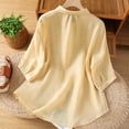 thumbnail image 5 of LEKWK Linen Tops for Women V Neck Button Down Summer Tops Short Sleeve Lightweight Floral Embroidered Loose Shirts Fashion Beach Vacation Daily Outfits, 5 of 8