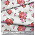 thumbnail image 2 of Soimoi White Heavy Satin Fabric Leaves & Rose Floral Printed Fabric 1 Yard 54 Inch Wide, 2 of 3