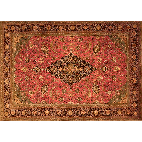 Ahgly Company Indoor Rectangle Medallion Orange Traditional Area Rugs, 8' x 12'