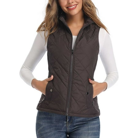 Art3d Women's Vests - Padded Lightweight Vest for Women, Stand Collar Quilted Gilet with Zip