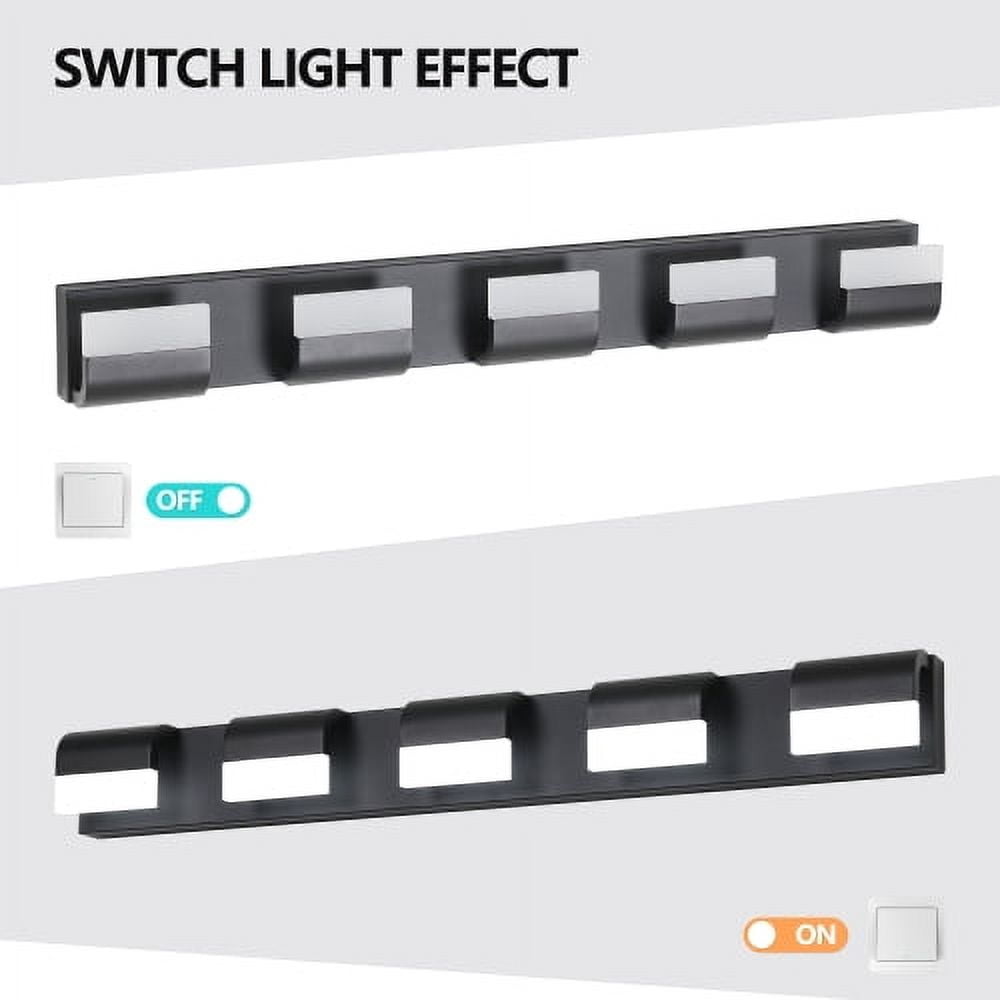 ACE-LIGHTS,5-Light Modern Bathroom LED Vanity Light With Acrylic Lampshade,Bathroom Wall Lighting for Bathroom,Dressing Room,Bedroom,Living Room(Black)