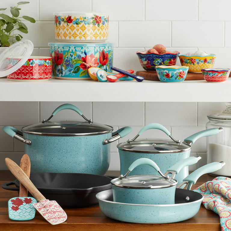 The Pioneer Woman Frontier Speckle 24-Piece Cookware Combo Set, Turquoise