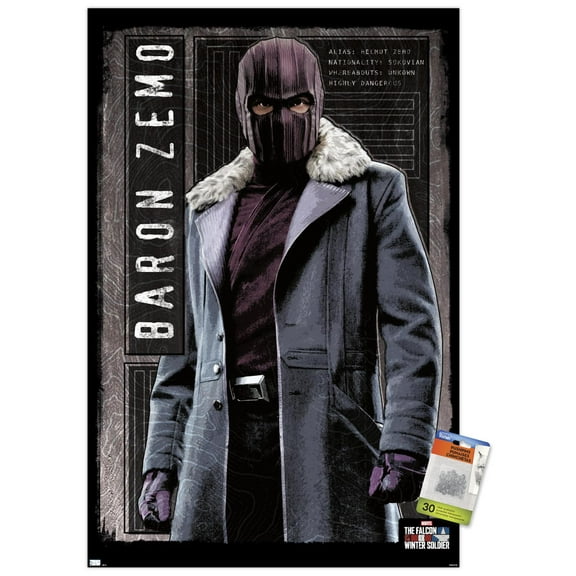 Marvel TeleVision Falcon and Winter Soldier - Baron Zemo Wall Poster with Pushpins, 22.375" x 34"