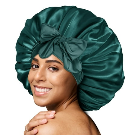 Silky Satin Tie Bonnet Large Dark Green