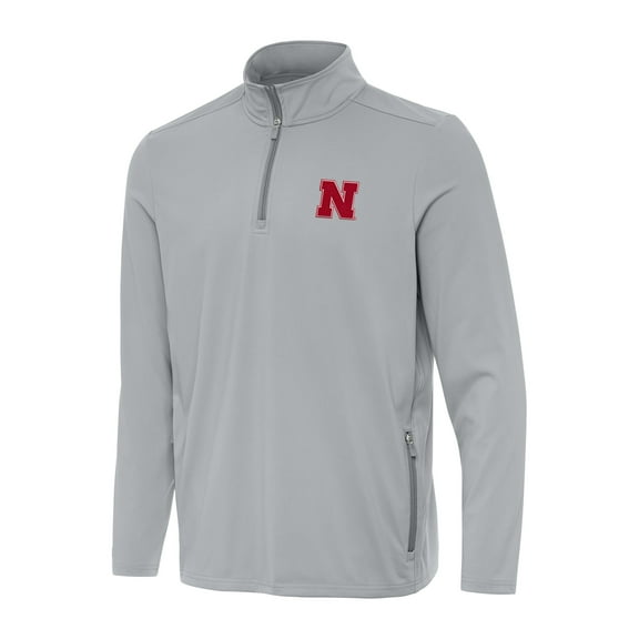 Men's Antigua  Gray Nebraska Huskers Perilous Quarter-Zip Sweatshirt