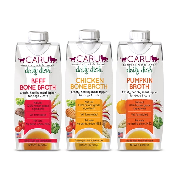 CARU Daily Dish Broth for Dogs & Cats - (Chicken, Beef, Pumpkin) - Variety of 3