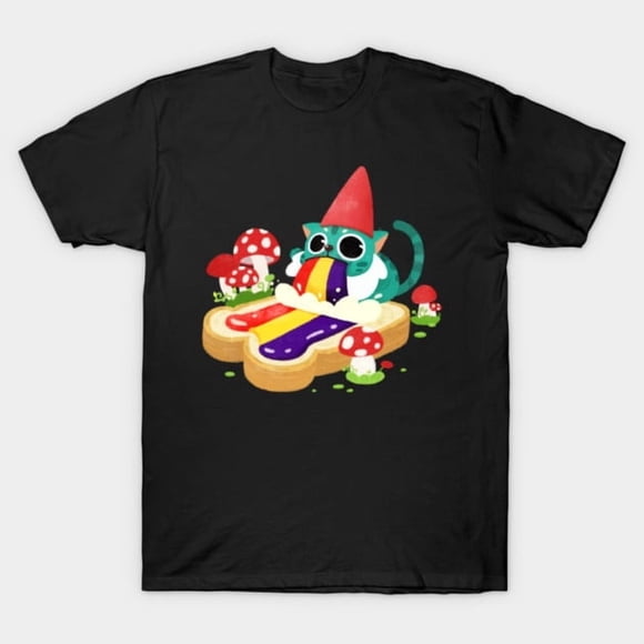 Gnome Cat Spread Funny Garden Folklore Feline Animal Hybrid Art Unisex T-Shirt, up to size 3XL.