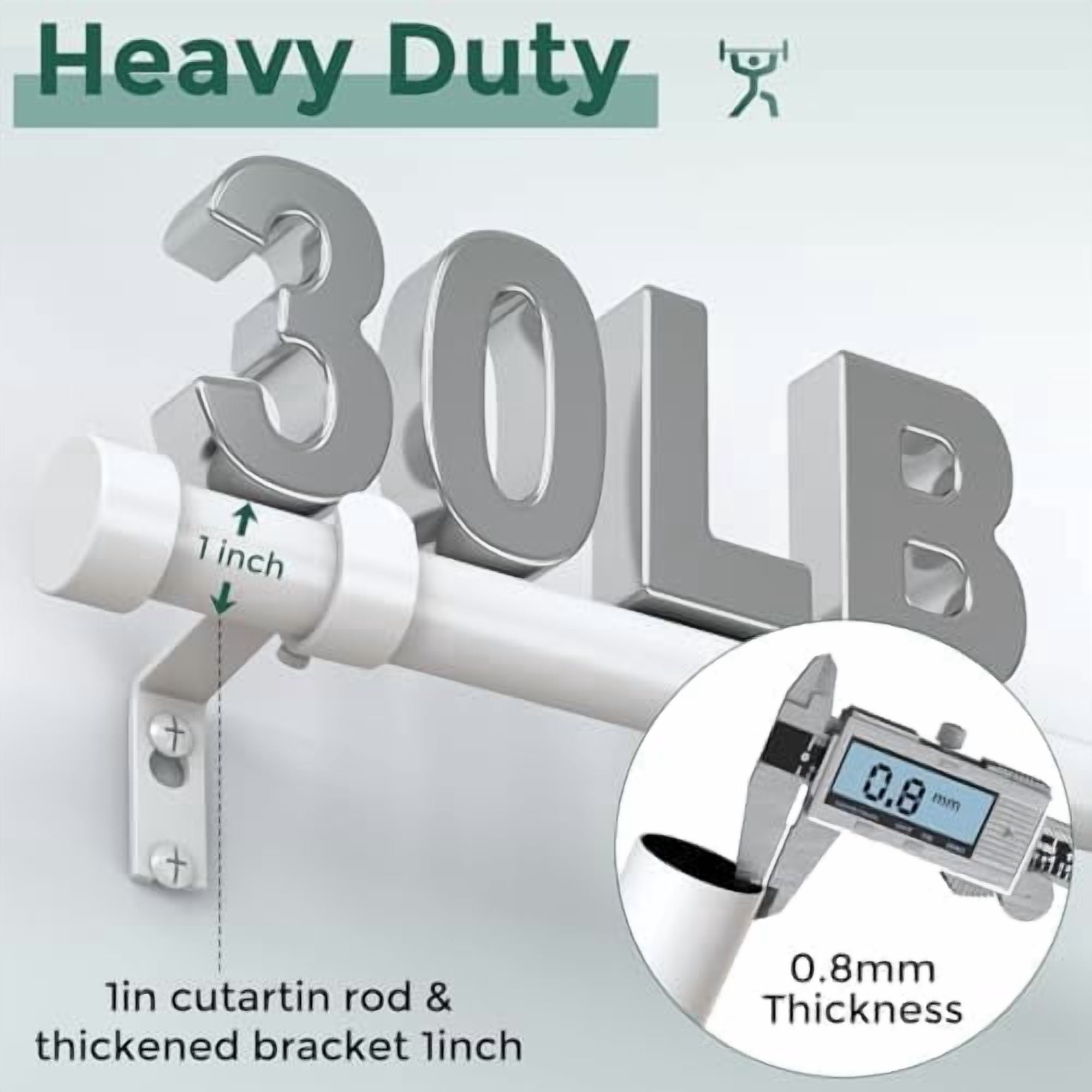White Curtain Rods for Windows 36 to 176 Inch(3-14 Feet),1" Diameter Rods with Modern Style End Cap Finials,Size:36-176 Inch