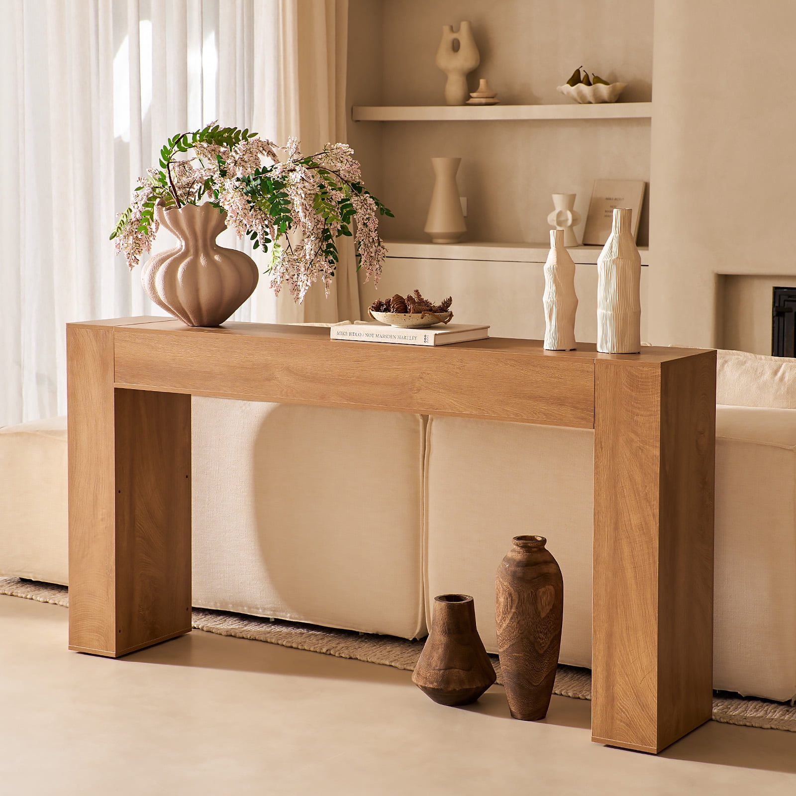 Hearthlight Home 63-Inch Long Console Table, Farmhouse Wooden Sofa Table Behind The Couch, Entryway Table for Entrance, Hallway, Living Room