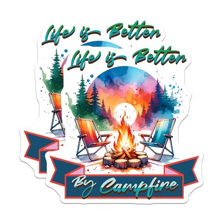 (2 Pack) Life is Better by Campfire Magnets - Outdoor Adventure - Camper Decoration - Camping Enthusiast Decor - 5" On Longest Side - for Cars, Fridges, Toolboxes - Made in USA - MAG6812