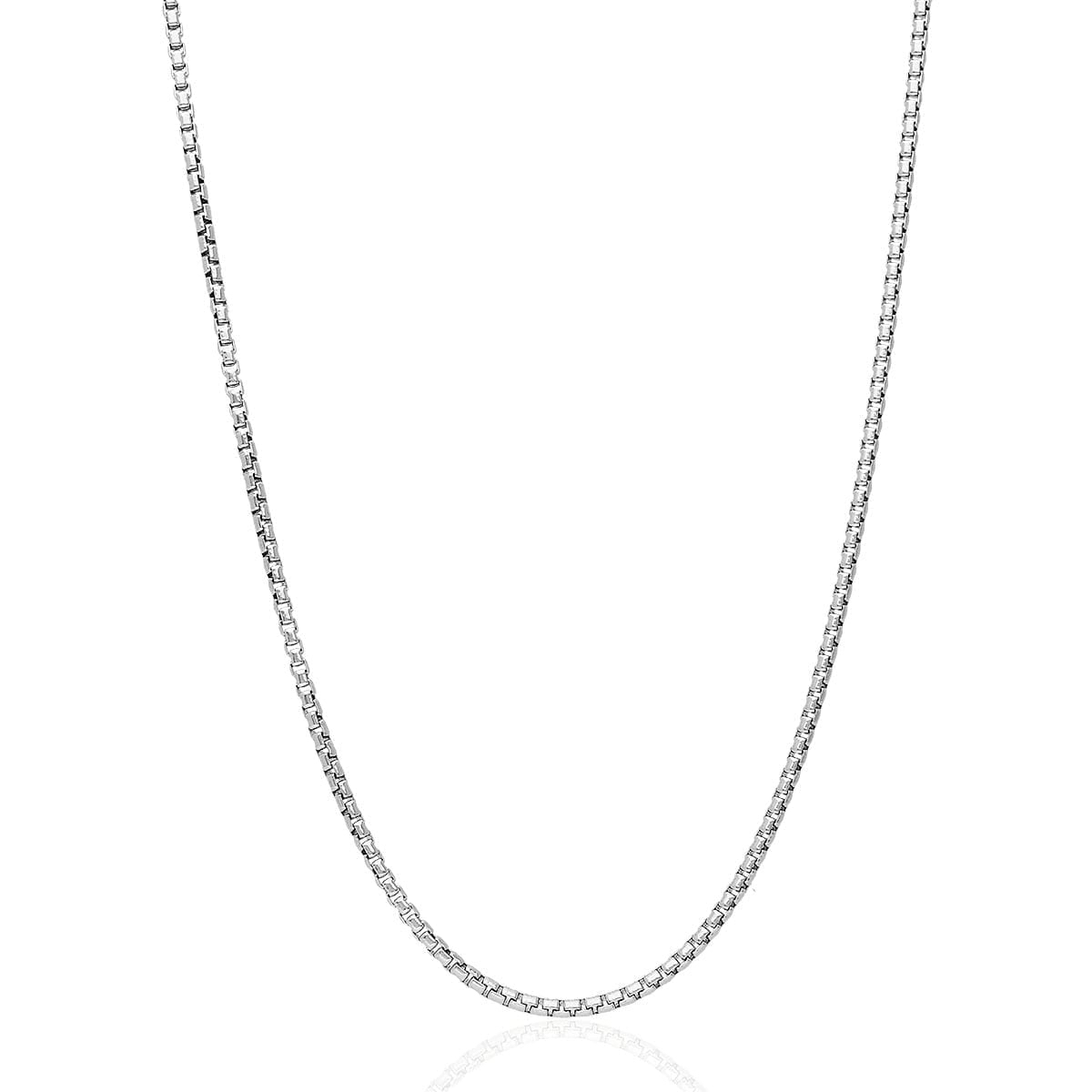 14K White Gold 1.5MM Hollow Round Box Chain Necklace, Next Level