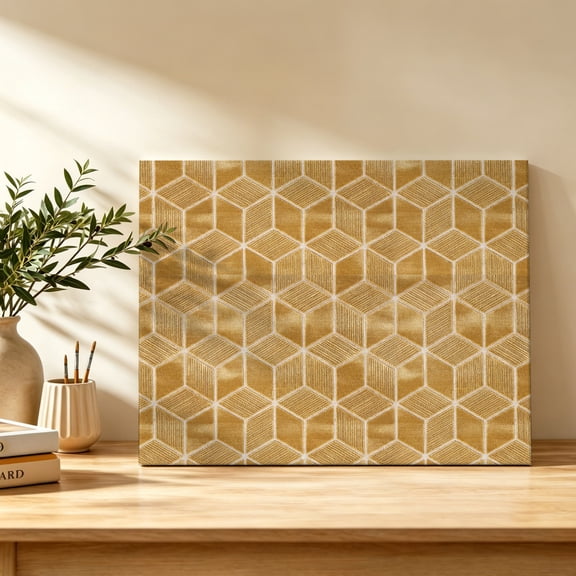 Yellow Mosaic Checkered Canvas Wall Art, Modern Abstract Geometric Minimalist Plaid Wall Art Prints Artwork Framed Canvas Ready to Hang Art Pictures for Bedroom Living Room Closet Kitchen 16" x 12"