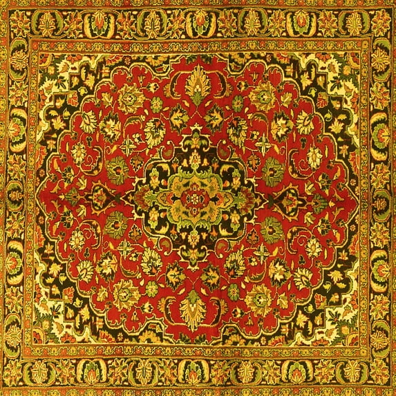 Ahgly Company Indoor Square Medallion Yellow Traditional Area Rugs, 4' Square