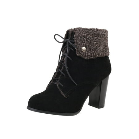 

ZXHACSJ Vintage Boots Short Boots Lace Up Thick High Heel Middle Boots Women s Short Boots Black 43