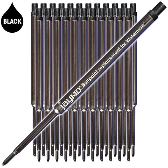Jaymo Replacement for Waterman 834254 - Measures 4.4 in / 112 mm Long - Ballpoint Pen Refill - 24 Black