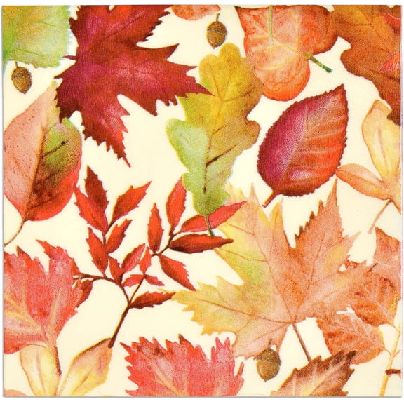 Gift Boutique 100 Fall Leaves Cocktail Beverage Napkins 3 Ply Disposable Paper Decorative Holiday Dessert Dinner Hand Napkin Autumn Harvest Colored Maple Leaf Wedding Party Supplies Tableware Decor