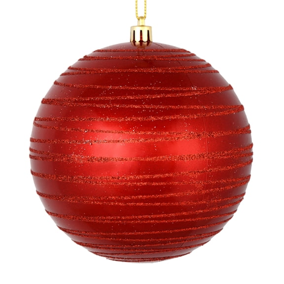 Vickerman 4" Red Candy Finish Ball Ornament with Glitter Lines, 4 per Bag