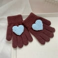 thumbnail image 2 of qolati Kids Winter Gloves Girls Warm Stretchy Knit Gloves Toddler Cute Fuzzy Love Heart Full Fingers Gloves for Cold Weather 3-8 Years, 2 of 4