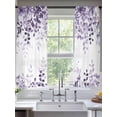thumbnail image 2 of Purple Sheer Curtains 72 Inch Length 2 Panels for Living Room, Eucalyptus Leaves Voile Kitchen Curtain Set, Luxury Privacy Drapes Window Treatment for Bedroom, 2 of 7