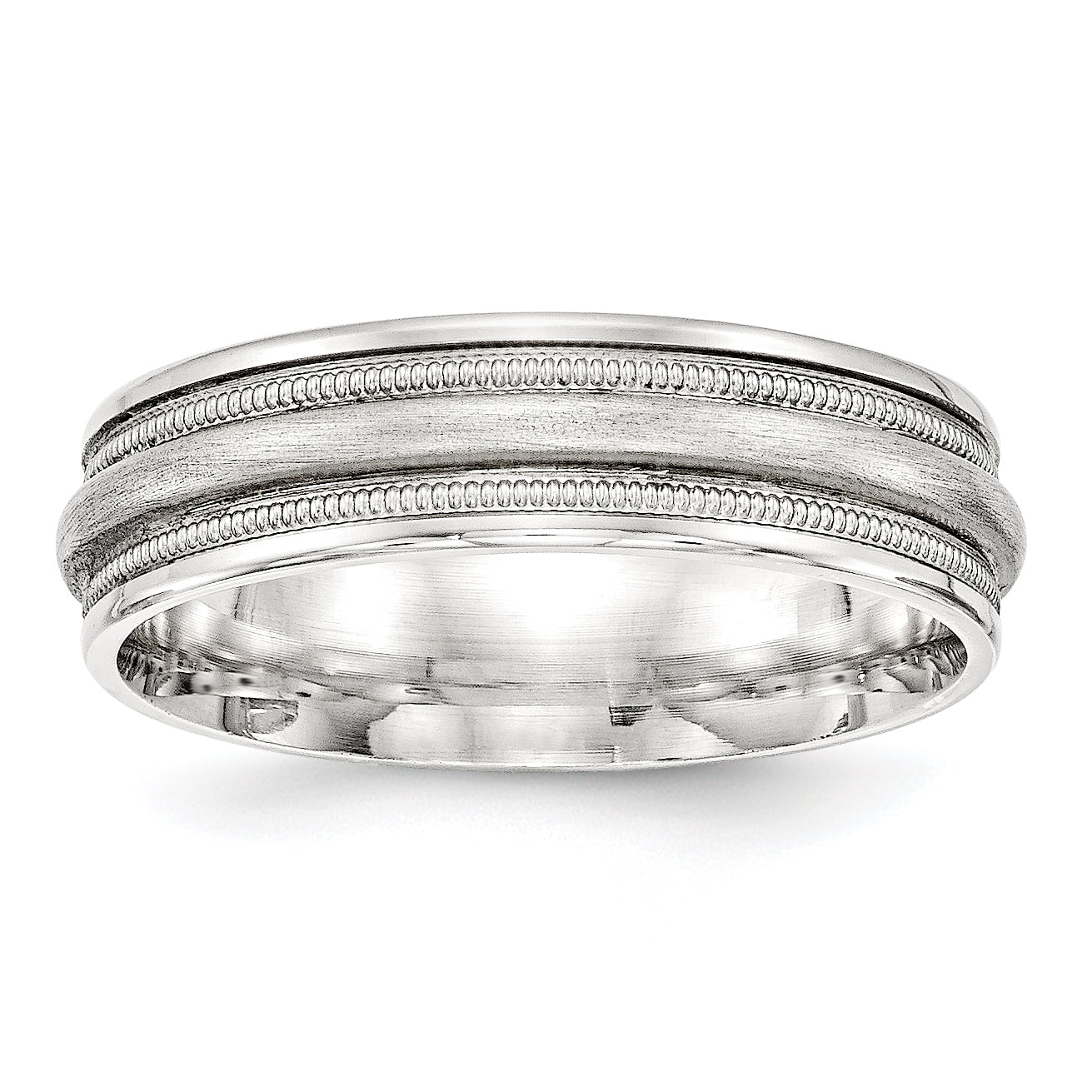 Solid 925 Sterling Silver 7mm Brushed Fancy Wedding Band