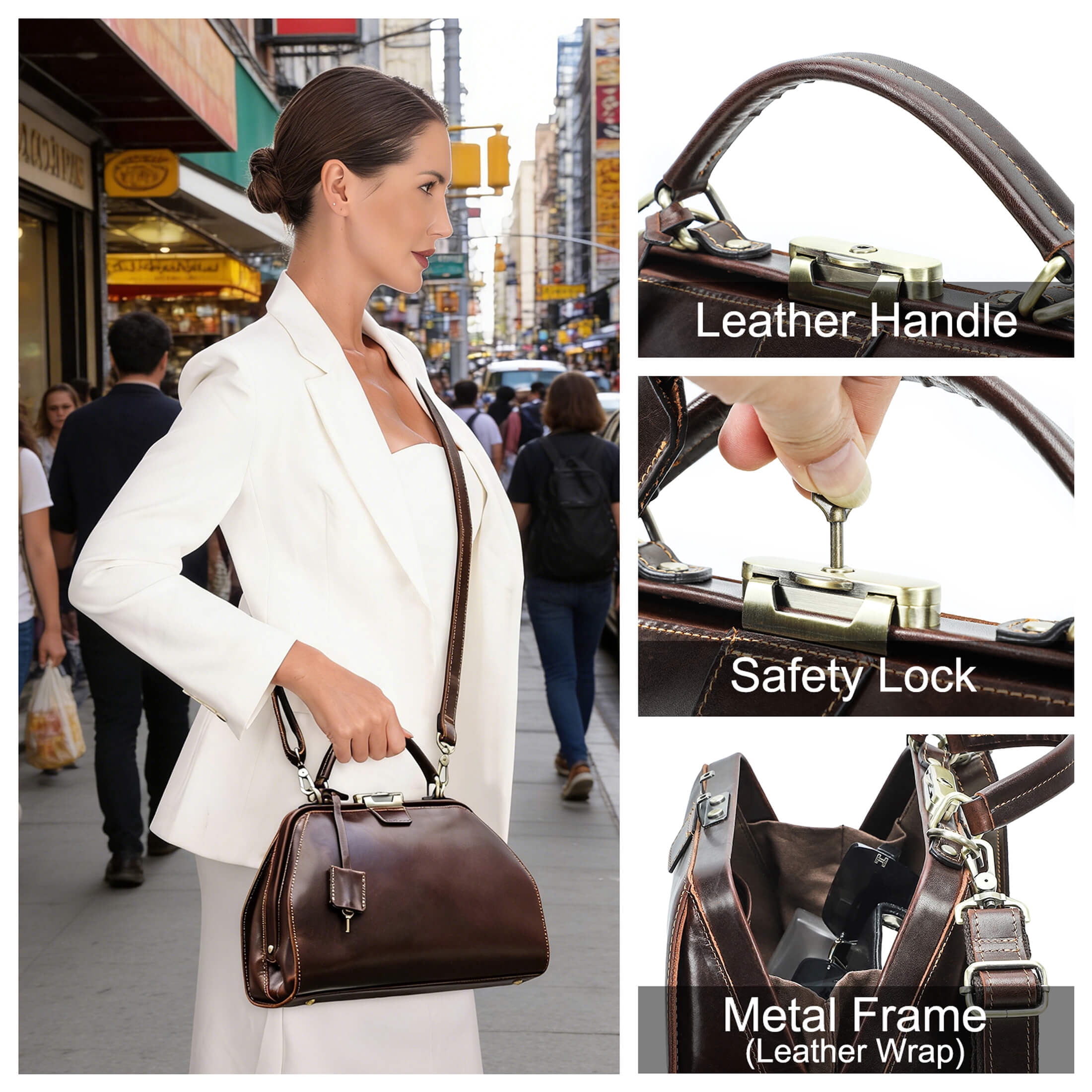 Contact's Full Grain Leather Doctor Bag Purse for Women Vintage Handbag Large Top Handle Satchel Bag (Coffee)