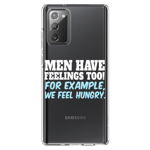 DistinctInk Clear Shockproof Hybrid Case for Samsung Galaxy Note 20 (6.7" Screen) - TPU Bumper Acrylic Back Tempered Glass Screen Protector - Men Have Feelings Too - Hunger