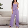 thumbnail image 3 of Ropa de hogar para mujer Correa de espagueti Cuello en U Top y pantalones con botones Ropa de estar por casa sin mangas de dos piezas Púrpura M, 3 of 7