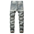 thumbnail image 3 of Fashion Mens Ripped Jeans Destroyed Slim Fit Straight Casual Washed Vintage Pants with Holes, 3 of 5