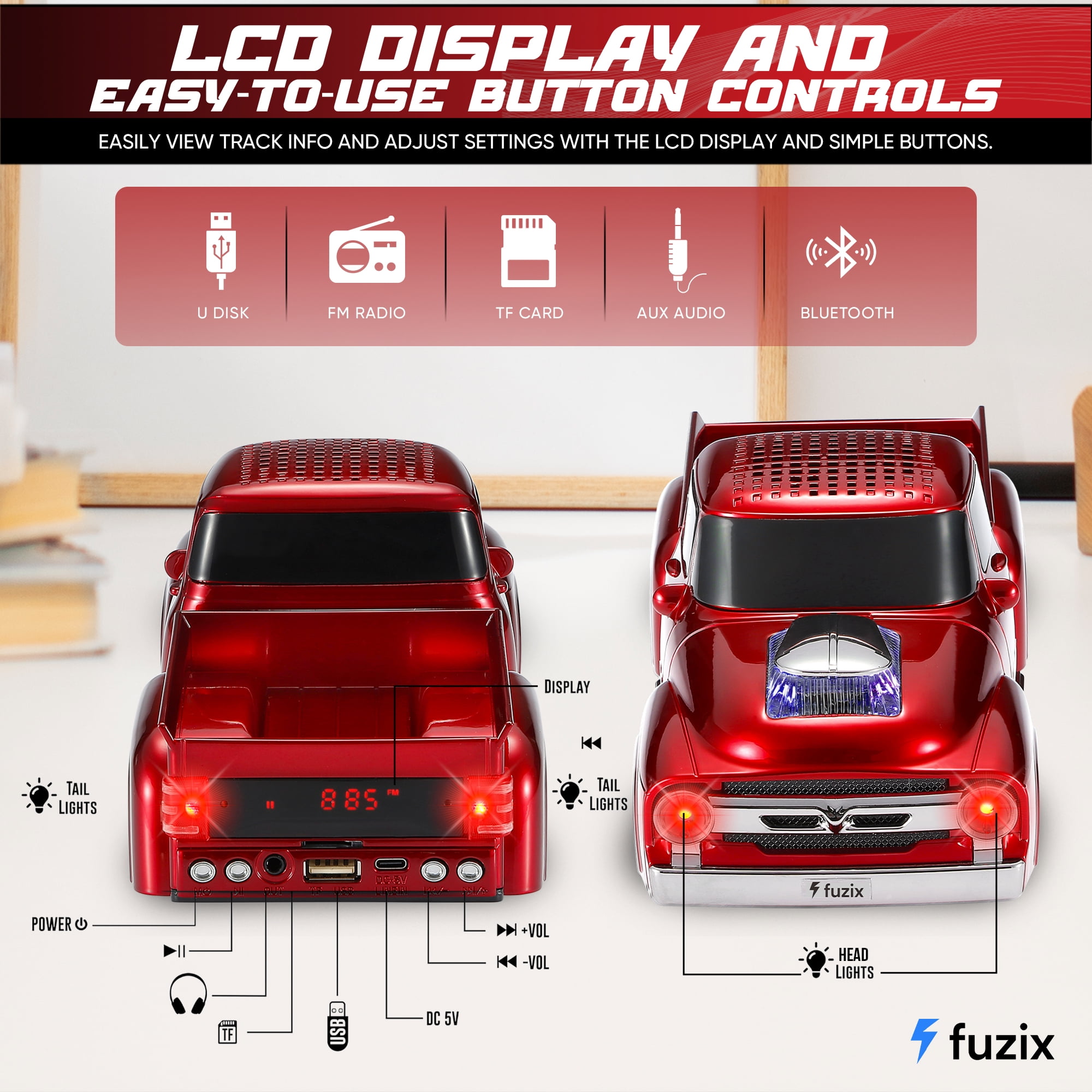Fuzix WS-538 Car Bluetooth Portable Speaker with LED AUX USB FM Rechargeable