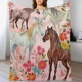 thumbnail image 3 of nygtbtfer Horse Blanket Gift for Girls Women Cute Animal Horses Throw Blankets Flowers Flannel Stuff Soft Lightweight Plush Pink Blanket for Horse Lovers Decor Bed Sofa  50x60in, 3 of 6