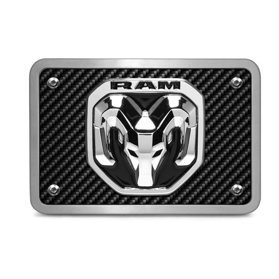 RAM 2019 3D Logo on Carbon Fiber Look Billet Aluminum 2 inch Tow Hitch Cover