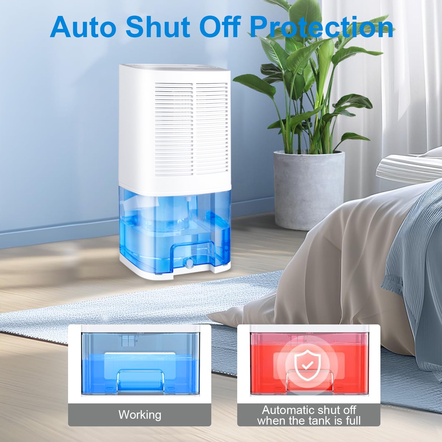 4-Pint Dehumidifier with Drain Hose for Room Home,HopePow Ultra Quiet 3,500 Sq. ft Coverage Area Energy Saving Efficiency Dehumidifier for Home,Bedroom,Small Room,Bathroom,Blue