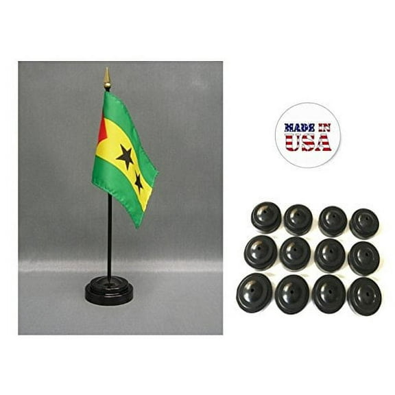 Box of 12 Sao Tome 4"x6" Miniature Desk & Table Flags Includes 12 Flag Stands & 12 Sao Tomean Small Mini Stick Flags