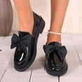 thumbnail image 2 of Rokment Womens Bowknot Oxfords Dress Shoes Spring Fall Vintage Casual Leather Platform Chunky Lug Mid Heels Slip on Boat Loafers Walking Footwear Black Size 6.5, 2 of 5