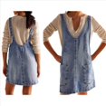 thumbnail image 3 of Minivestido Vaquero para Mujer, con Tirantes Ajustables, Falda Alta, Informal, Tipo Enterito Vaquero. Azul L, 3 of 7