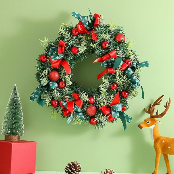 Corona navideña de pino con lazos para decoración de puertas de casa (40 cm)
